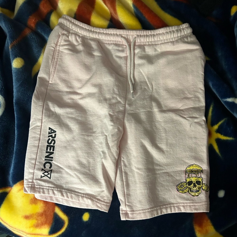 Men's Light Pink Skull Graphic Athletic Shorts
